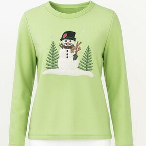 Christmas Womens Size M Snowman Fleece Top Holidays NWOT Embroidered Soft